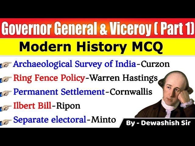 Governor General Of India | Viceroy | Part 1 | Important Facts Governor General | Modern History MCQ