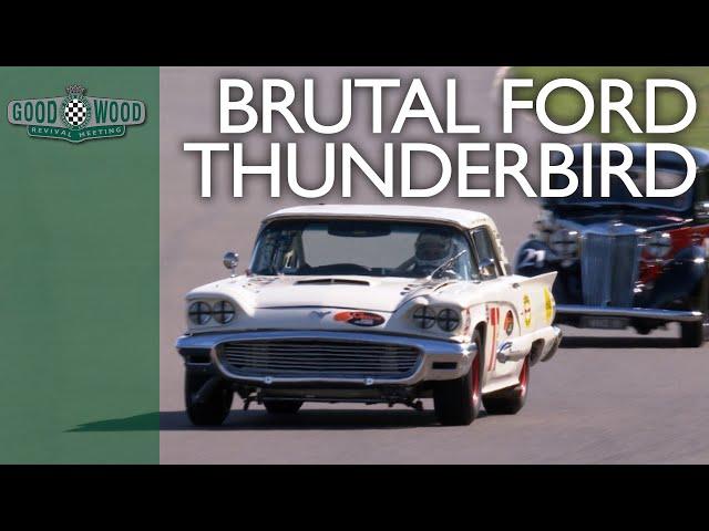 Romain Dumas slides ludicrous giant Ford Thunderbird round Goodwood