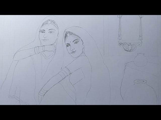 How to draw rajastani out line drawing|rajastani paintings|rajastani folk art @Mydrawinggallery