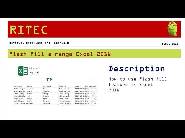 Flash Fill a Range in Excel 2016