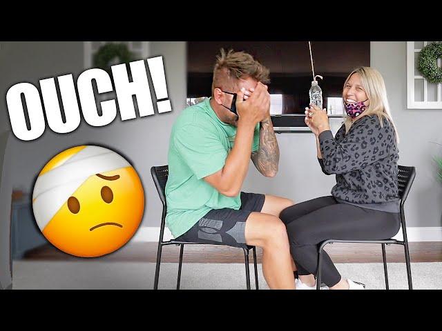 HE GOT KNOCKED OUT!! *Blindfold Water Bottle Challenge*