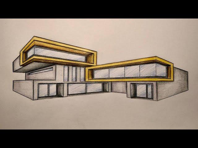#016 - How to Draw a Modern House in 2-Point Perspective