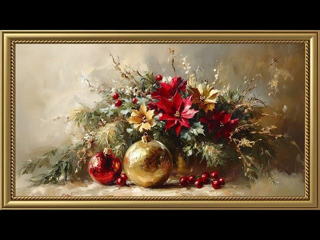 Vintage Christmas Greeting Card | Gold Frame TV Art | Art Screensaver for TV 2 Hrs