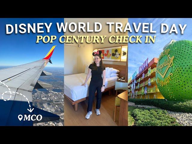 DISNEY WORLD TRAVEL DAY VLOG ️  Pop Century Resort, room tour, Mears Connect, skyliner, & more!