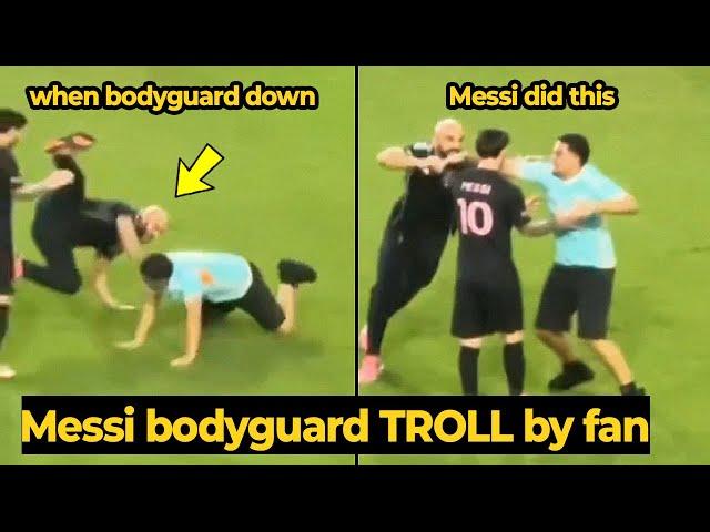 Messi's bodyguard got tackled by a pitch invader, but look Messi reaction... | Football News Today