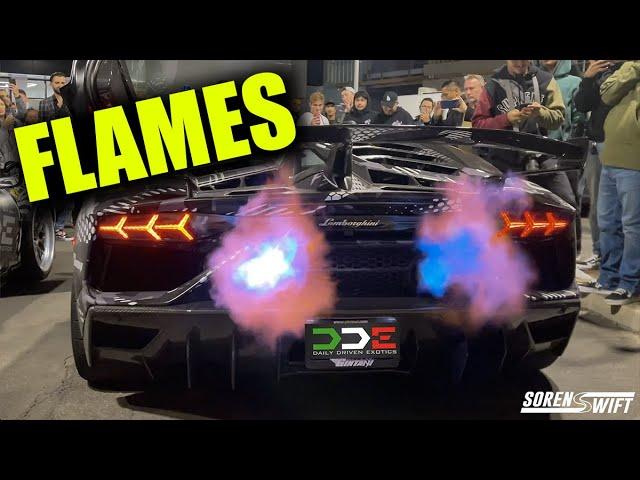 INSANE FLAMES at Lamborghini Newport Beach Toy Drive w/ Daily Driven Exotics.