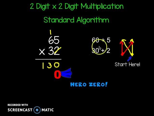 Multiplication 2 Digit by 2 Digit Standard Algorithm