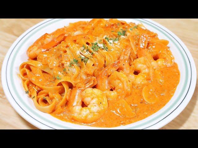 Creamy Gochujang pasta with shrimp!  It's really, really delicious!