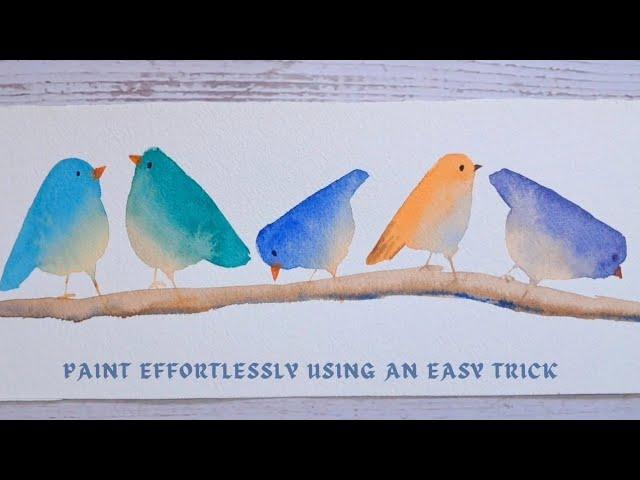 Easy watercolor birds painting ideas for beginners. TRICKS INCLUDED