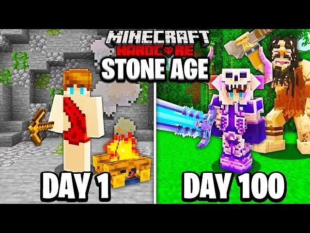 I Survived 100 DAYS in the STONE AGE in Hardcore Minecraft…