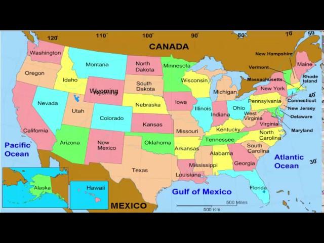 50 States  and Capitals  of the United States of America | Learn geographic regions of the USA map