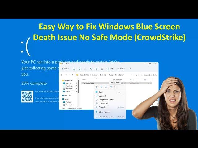 Easy Way to Fix Windows Blue Screen Death Issue No Safe Mode (CrowdStrike)