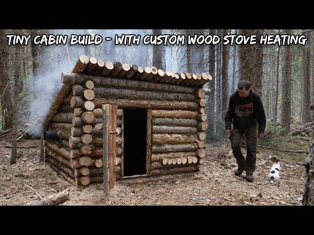 I Built a Secret Tiny Cabin that has Wood Stove Heating