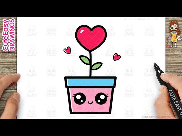 How to Draw a Cute Heart Plant Simple & Easy for Kids