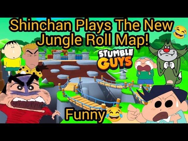 Shinchan Plays The New Impossible JUNGLE ROLL Map In Stumble Guys With His Friends, Got Very Funny
