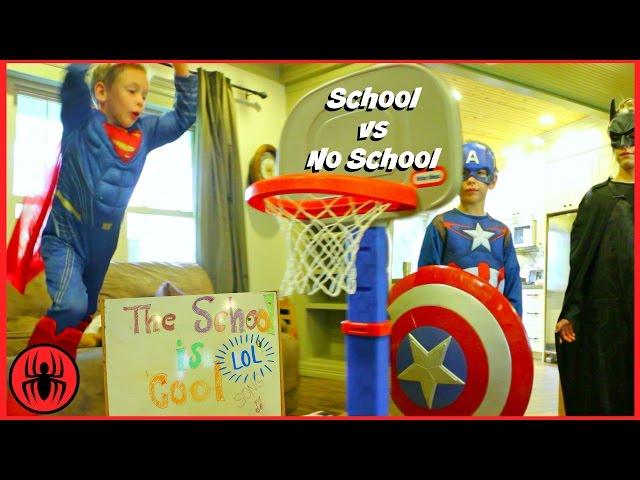 Superman Captain America Batman BACK TO SCHOOL vs NO SCHOOL superhero real life movie SuperHeroKids