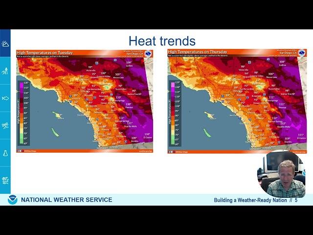 Heat continues but not as warm except deserts above averages - NWS San Diego - June 24, 2024