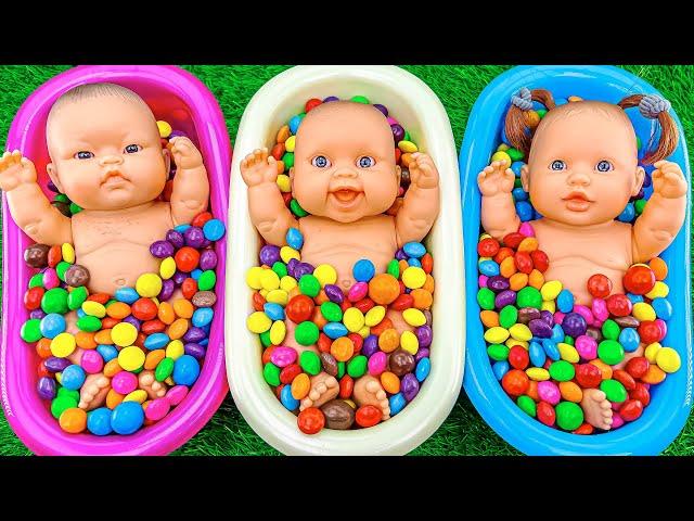 Satisfying Video | Mixing Skittles Candy ASMR in 3 Bathtubs with Rainbow PlayDoh & Glitter Slime #42
