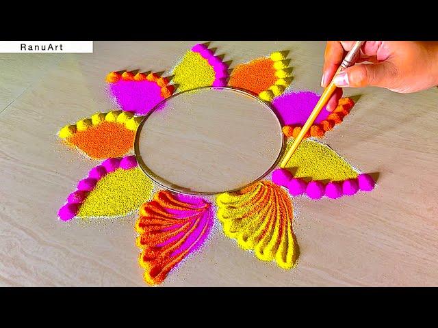 2 easy and creative rangoli design चौरंग/पाटाभोवतीच्या डिझाईनRanuArt Rangoli