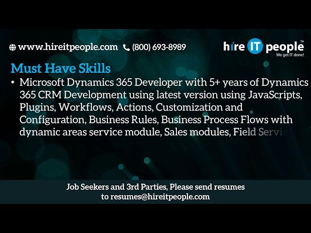 Microsoft Technologies Jobs | Dynamics CRM Jobs | HOUSTON, TX | Job ID: 32218 |