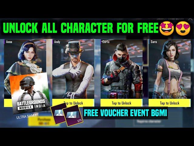 HOW TO GET FREE CHARACTER IN BGMI | BGMI FREE CHARACTER VOUCHER EVENT | UNLOCK FREE CHARACTER BGMI