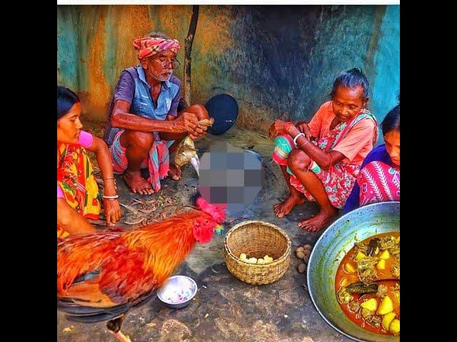 Village Famous Red Country Chicken Coocking and Eating with rice