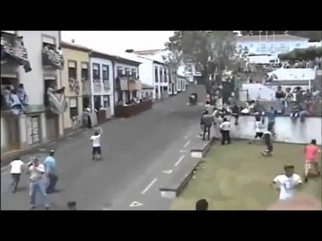 Guy Surprised by Charging Bull