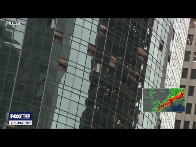 Houston weather: Windows of Downtown Houston high rises damaged