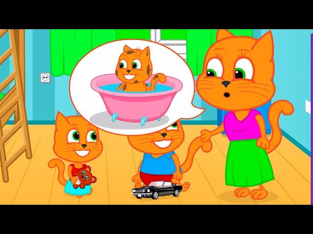 Cats Family in English - Let's take a bath Cartoon for Kids