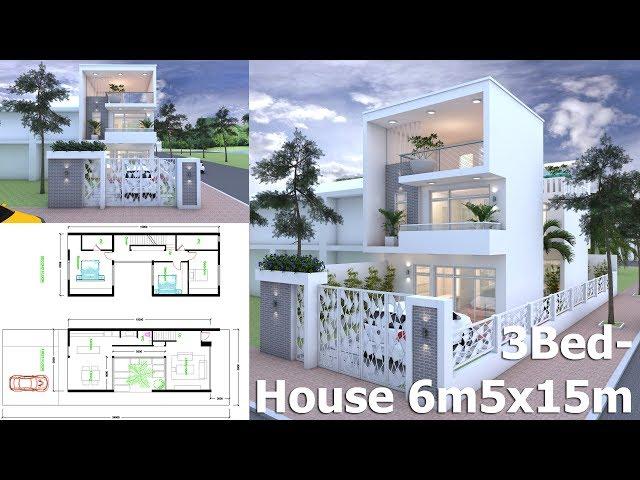 3Bed Modern Home Plan 6.5x15m Plot Size 8x24m