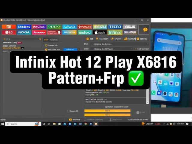 Infinix Hot 12 Play X6816 Pattern + Frp bypass with UNLOCKTOOL