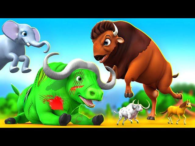 Zombie Buffalo vs. Giant Bison in Epic Rescue of Farm Animals! 3D Animated Animal Cartoons!