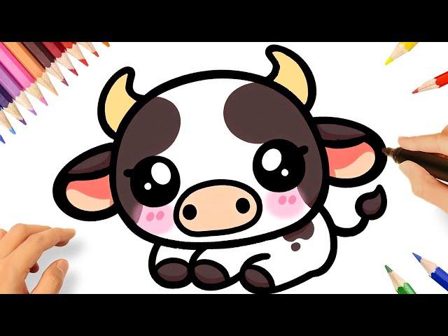 HOW TO DRAW A CUTE COW KAWAII EASY 