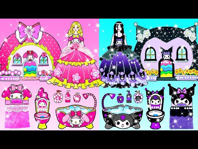 Pink MELODY vs Black KUROMI Dress Up & Decor House - Barbie's New Home - DIY Arts & Paper Crafts