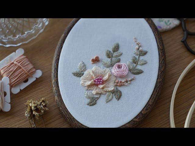 Relaxing video /Vintage Flower Hand embroidery. Stitch. 3d. ASMR