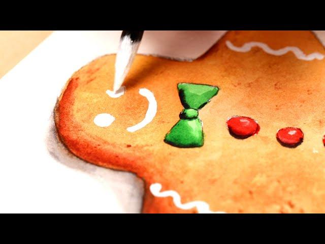 Gingerbread Man EASY Christmas Watercolor Painting Tutorial