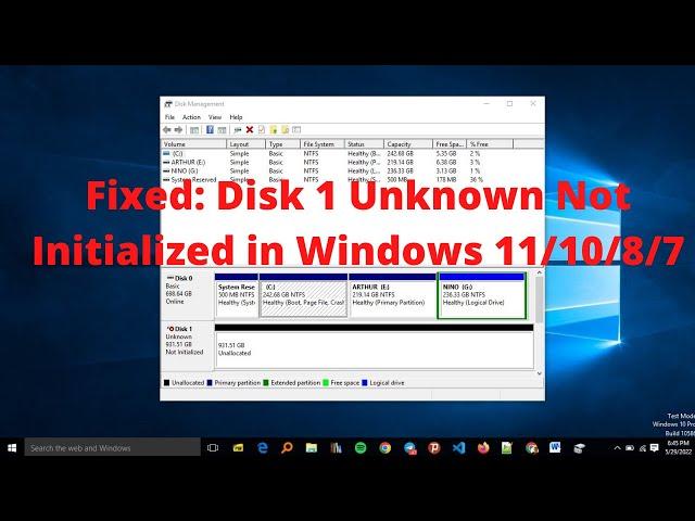 Fixed Disk 1 Unknown Not Initialized in Windows 11/10/8/7