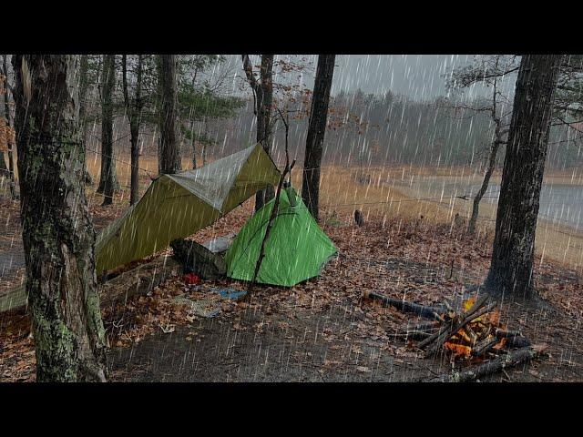 Solo Camping in HEAVY RAIN | High Winds | STORM