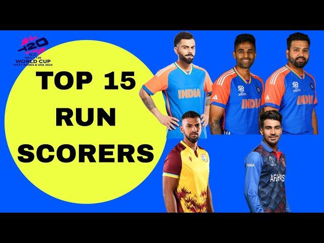 Top 15 Run Scorers Of T20 World Cup 2024 ||••|| Virat Kohli, Rohit Sharma | #cricket #rohitsharma