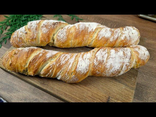 The easiest crispy baguette bread without kneading in just 10 minutes! Try it