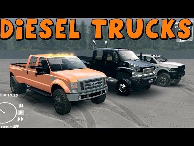 SpinTires | Dodge Ram 3500 Cummins vs Ford F450 Powerstroke vs GMC 6x6 Ironhide