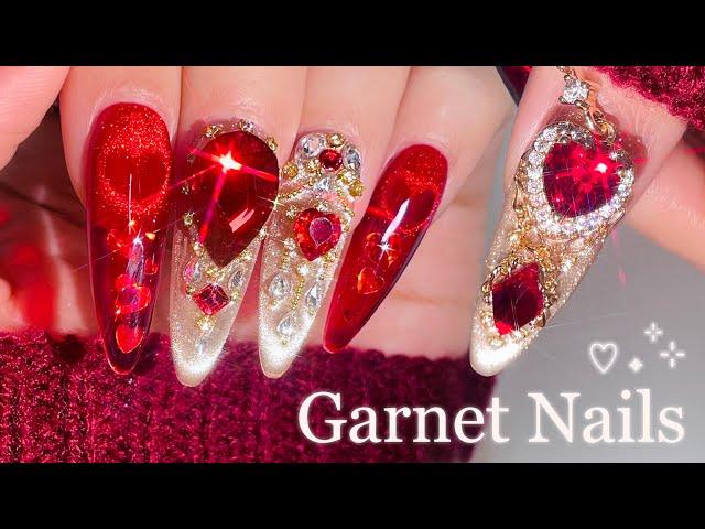 Birthstone Garnet Nails ️ How to Protect Skin from UV! MelodySusie | Nail Art | ASMR