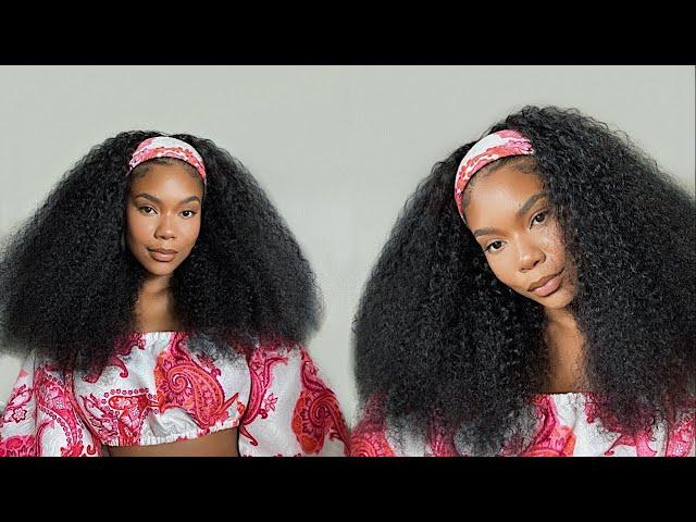 The Easiest Wig Install EVER! No Lace! No Glue! | Ft. Asteria Curly Headband Wig Beginner Friendly