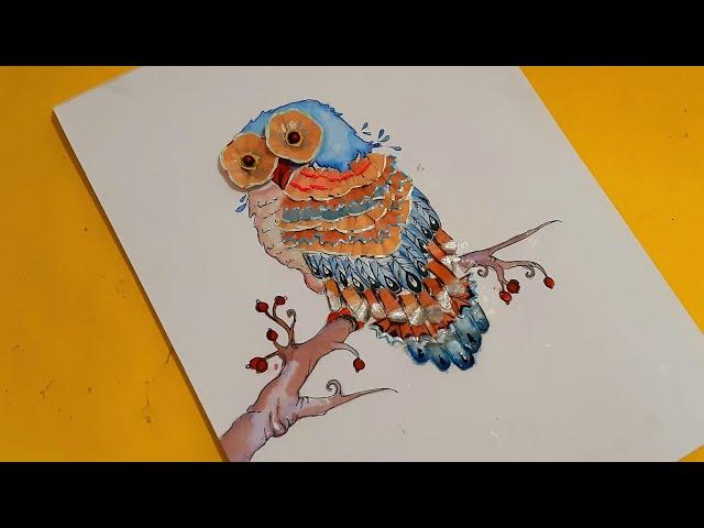 Owl drawing with pencil waste | Pencil Shaving Art idea | Pencil shaving Owl |  Pencil Shaving Craft