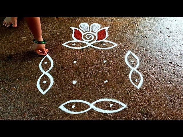 Aadi18 simple kolam|4*2*2Aadivelli special flowers rangoli|Aadiperuku kolam|Super Beautiful rangoli