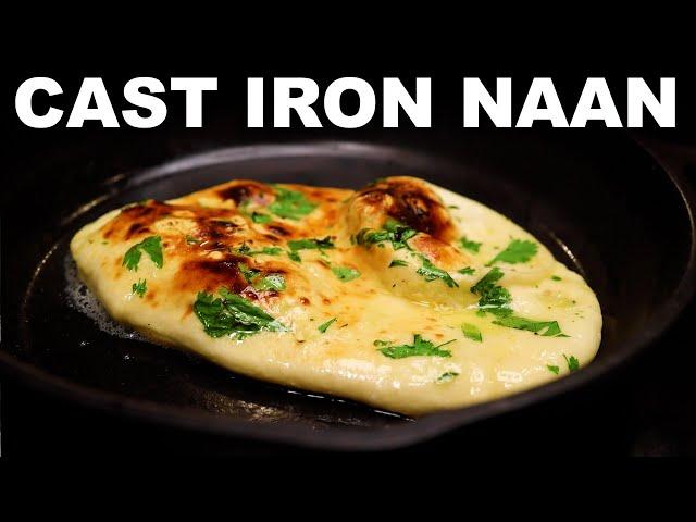 Garlic naan in a cast iron skillet — tawa-style (no yeast, no oven)