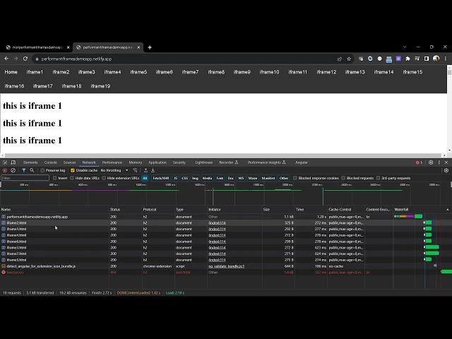 Non-Performant IFrames Web App vs Performant IFrames Web App