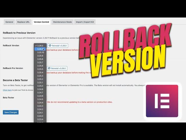 How to roll back Elementor to a previous version
