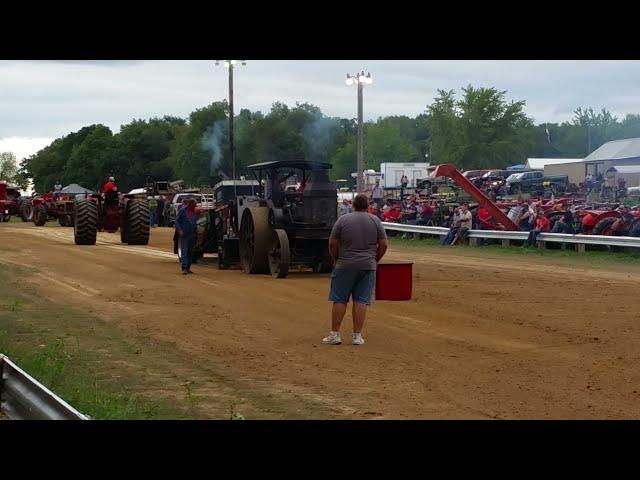 Rumely Oil-Pull Tractor on the pulling sled at Rock River Thresheree