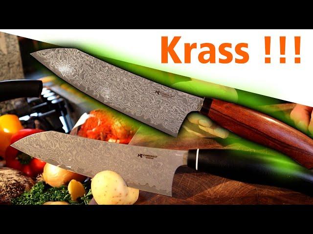 Die besten Damast Küchenmesser unter 200,-€ | Schmiedeglut Essential Santoku, Brotmesser, Kneipchen